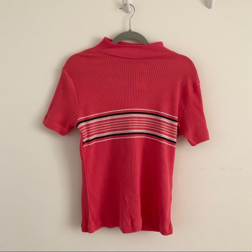 Coral Stripe Mock Neck Top